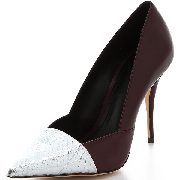 Elizabeth and James 'Sash' Snake Cap Toe Pumps in Silver Multi