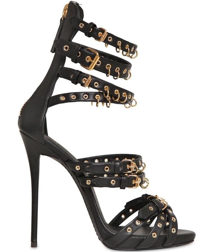 Giuseppe Zanotti Black 120mm Leather Piercing Cage Sandals