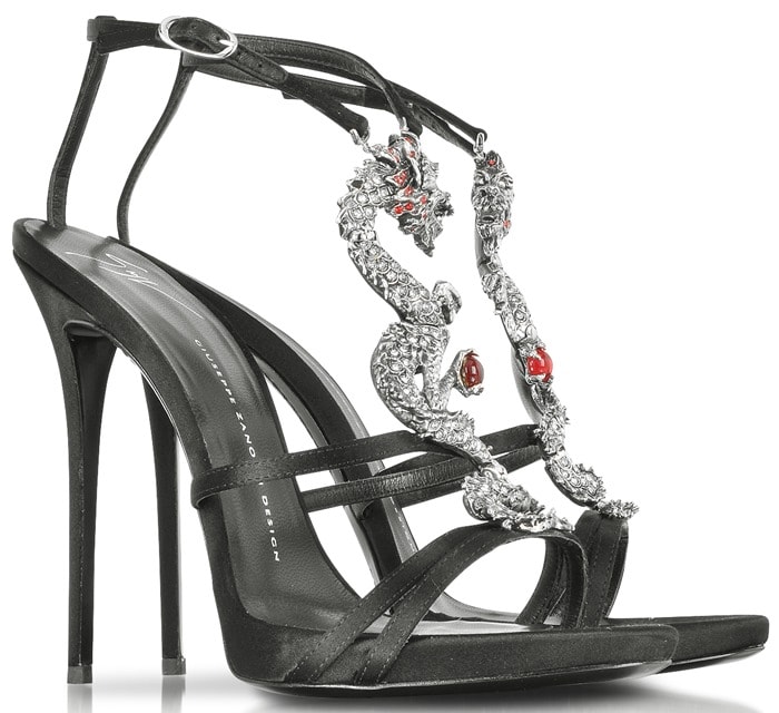 Giuseppe Zanotti Dragon Strass Black Silk High Heel Sandal