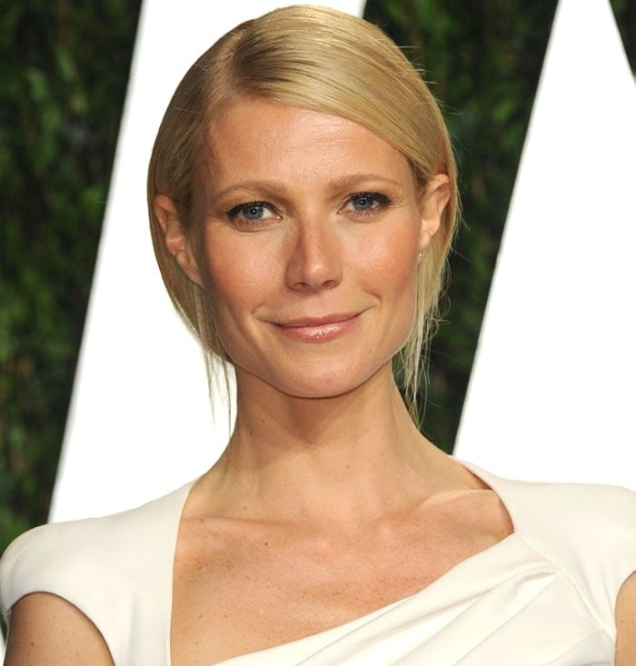 Gwyneth Paltrow wears her hair back at the 2012 Vanity Fair Oscar Party