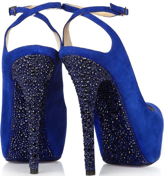 Jimmy Choo Blue Tame Crystalembellished Suede Pumps Back