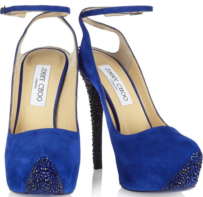 Jimmy Choo Blue Tame Crystalembellished Suede Pumps