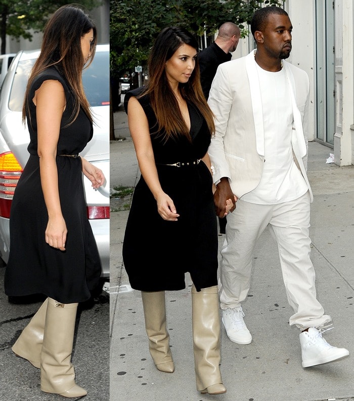 Kanye West and Kim Kardashian walking toward an awaiting Maybach