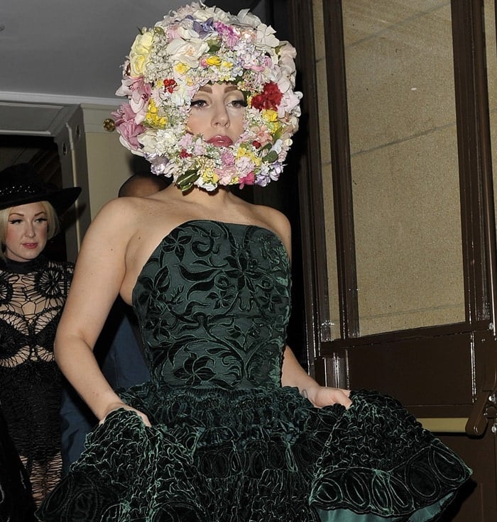 Lady Gaga on her way to the Philip Treacy catwalk show during London Fashion Week in London on September 16, 2012