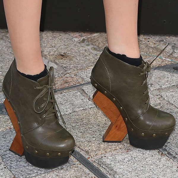 Laura Whitmore rocks ankle boots with architectural wooden heels