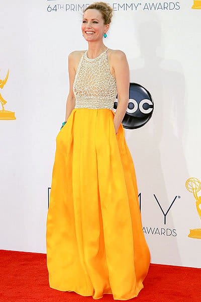 Leslie Mann in a Naeem Khan Spring 2013 gown with a beaded halter bodice and pocketed skirt