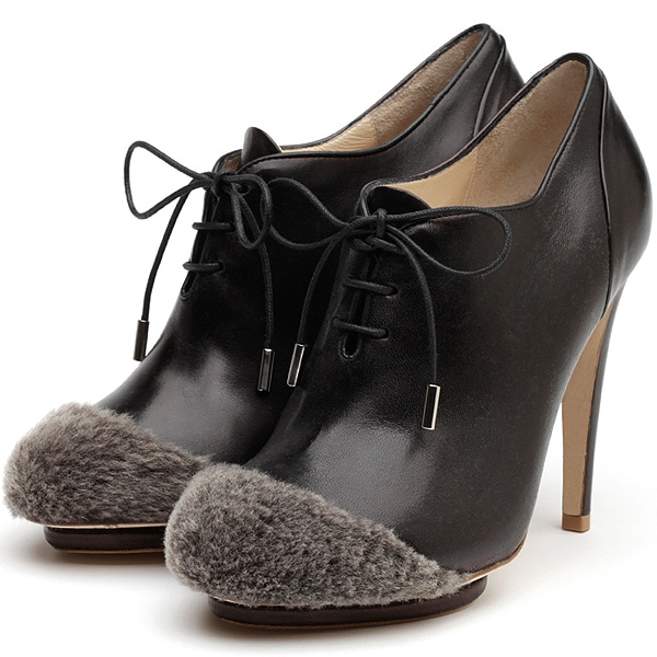 Liam Fahy 'Briege' fur toe lace-up high heel oxfords
