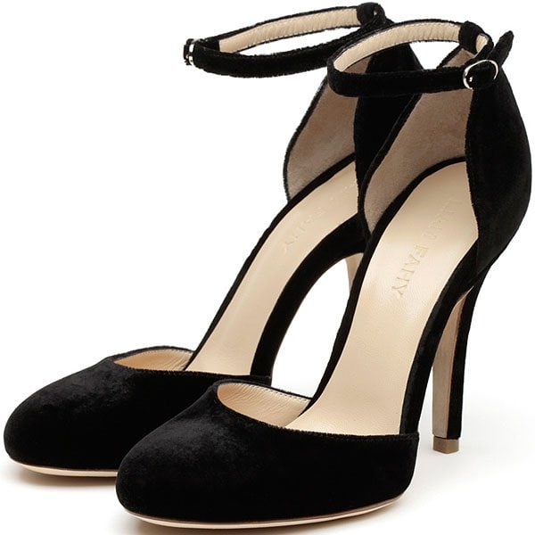 Liam Fahy 'Lula' black velvet ankle-strap pumps