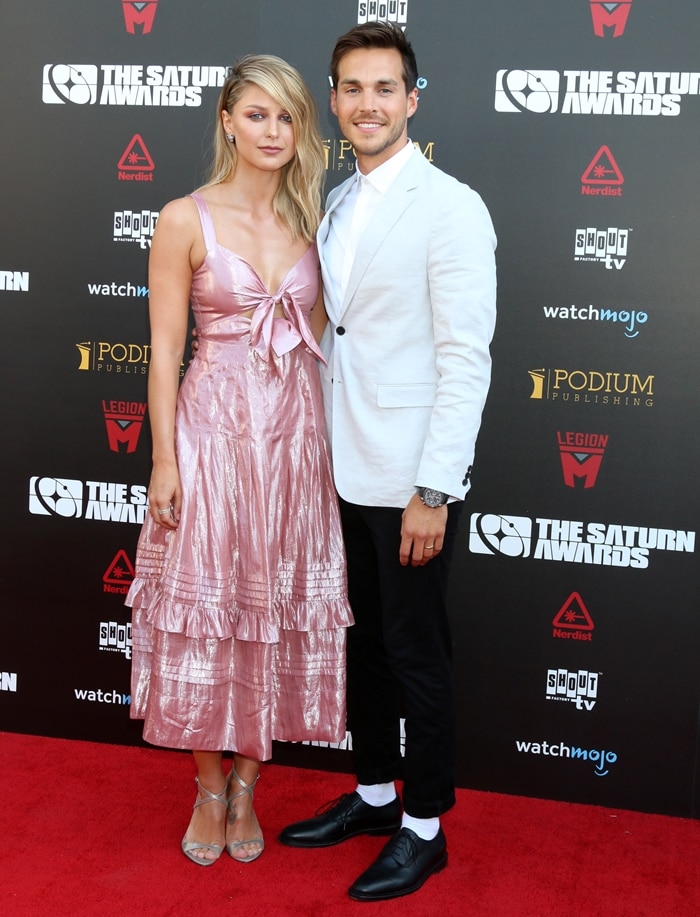 Melissa Benoist and her husband Chris Wood attend the 45th Annual Saturn Awards