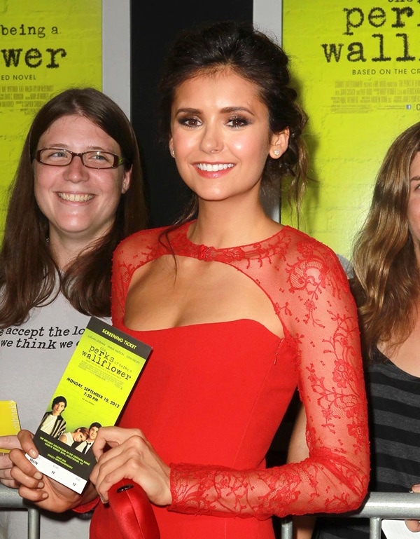 Nina Dobrev sweeps her hair up at the Los Angeles Premiere of "The Perks of Being a Wallflower" held