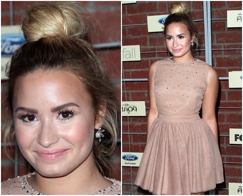 Demi Lovato wears Topshop Fan Stone stud earrings at the FOX Fall Eco-Casino Party