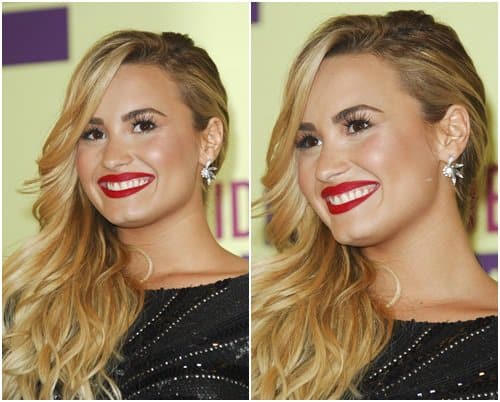 Demi Lovato wears Topshop Fan Stone stud earrings at the 2012 MTV Video Music Awards