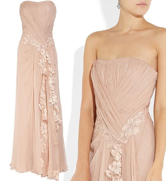 Alberta Ferretti lace-appliquéd silk gown