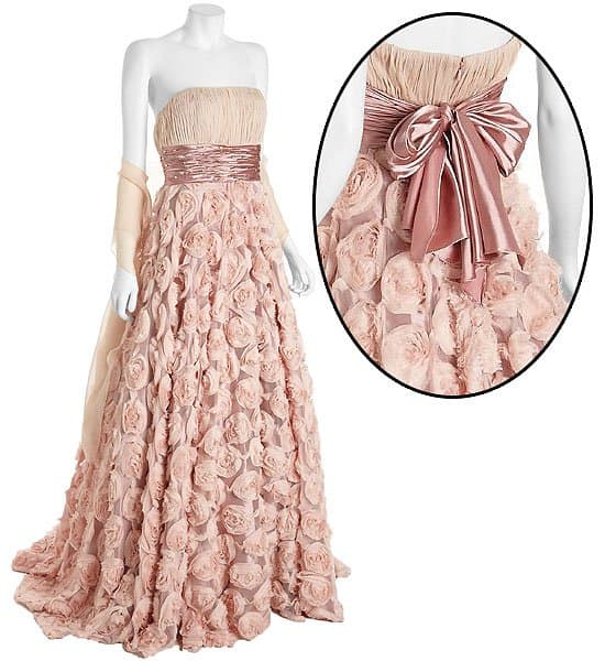 Alberto Makali silk strapless rosette gown with a shawl