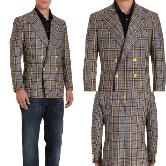Andrea Campagna Plaid Two-Button Tweed Blazer