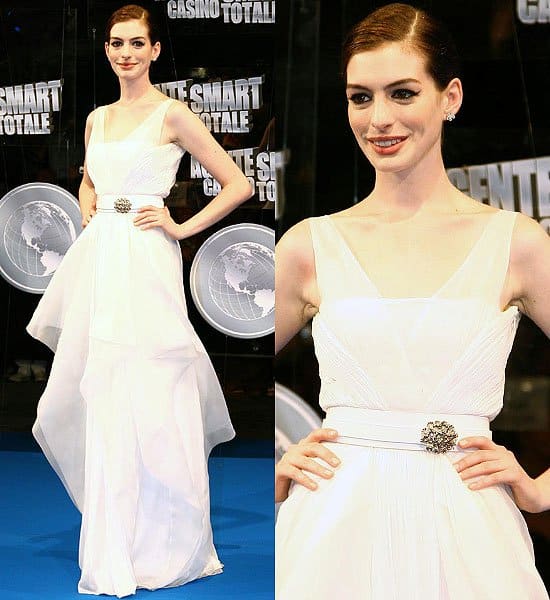 Anne Hathaway turns heads in an exquisite Valentino gown at the 'Get Smart' premiere in Rome