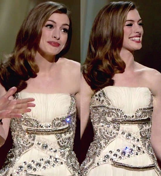 Anne Hathaway hosts the Academy Awards, radiating charm in a majestic Givenchy gown