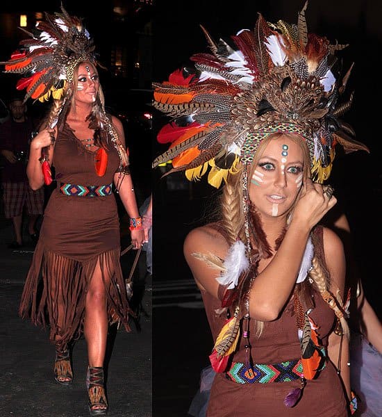Aubrey O'Day exits a Halloween Party at the Roosevelt in Hollywood, California, in style on October 28, 2012