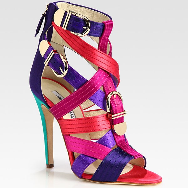 Brian Atwood ‘Encanta’ Buckled Multicolored Strappy Satin Sandals