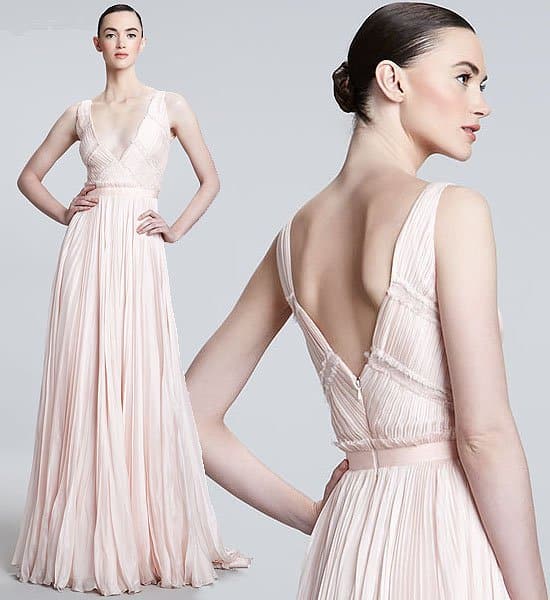 Carmen Marc Valvo Couture plunge neck chiffon gown