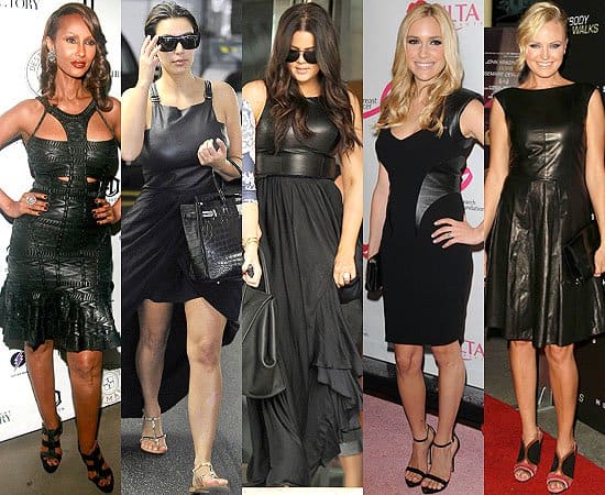 A dazzling showcase of celebrities embracing the black leather dress trend, each bringing their unique flair to this fashion statement