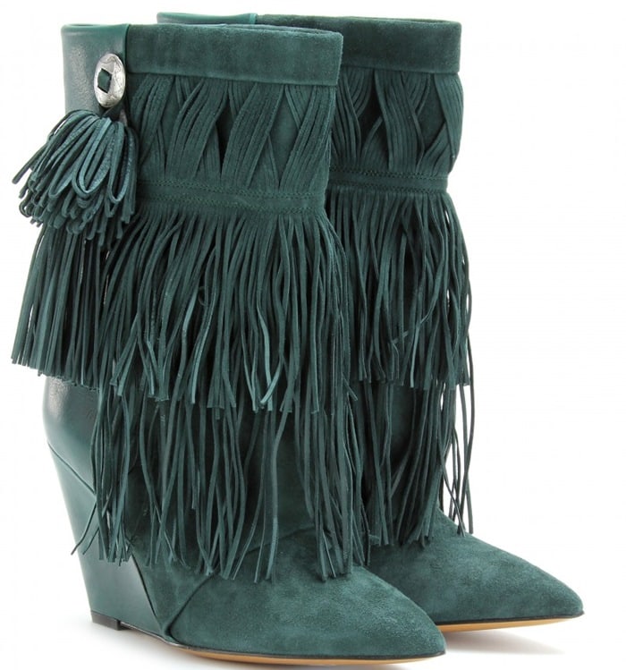 Isabel Marant Green Jacob Fringed Wedge Boots