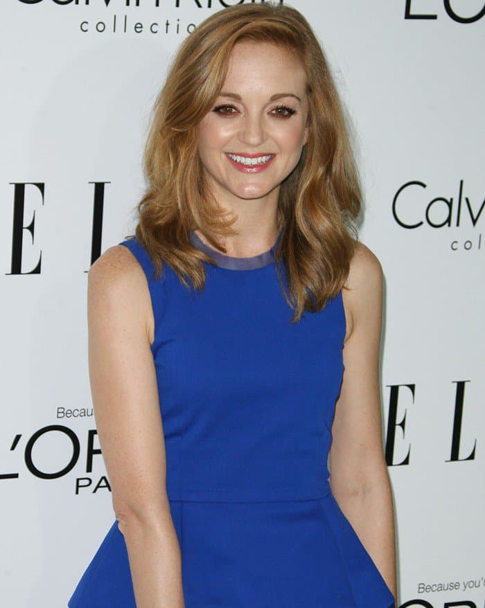 Jayma Mays shines in a cobalt blue peplum dress at ELLE's 19th Annual Women In Hollywood Celebration