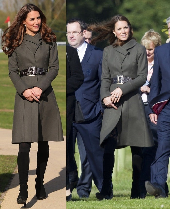 Catherine, Duchess of Cambridge, aka Kate Middleton, used her boots to cap off a classic trench and black tights ensemble