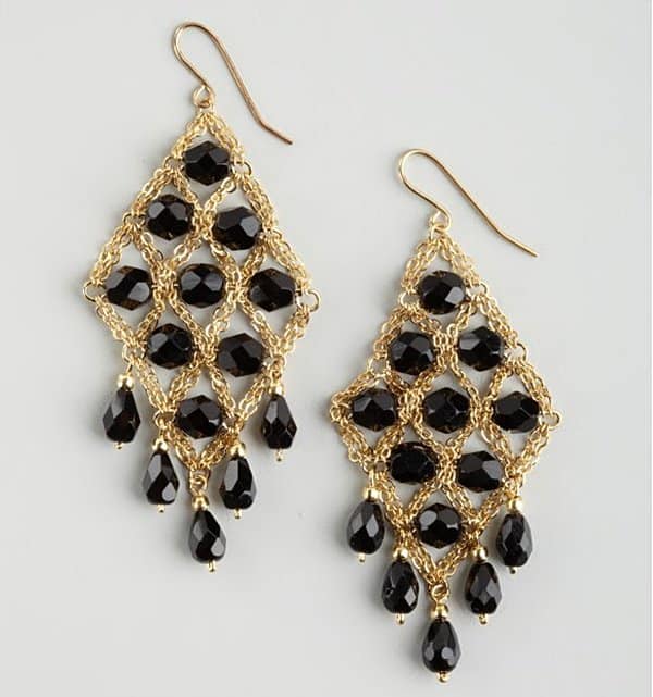 Kenneth Jay Lane Gold & Black Bead Chandelier Earrings