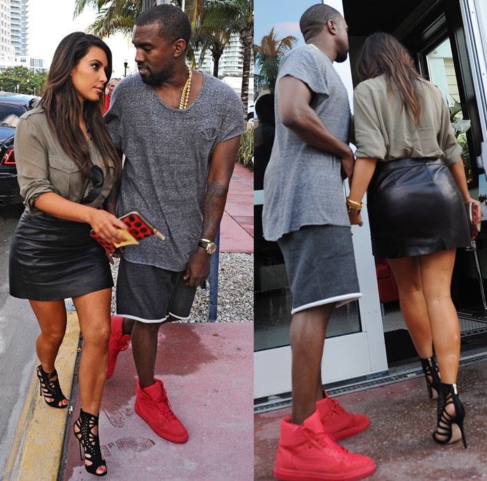 Kim Kardashian and Kanye West went house hunting while sharing an umbrella in Miami on October 7, 2012