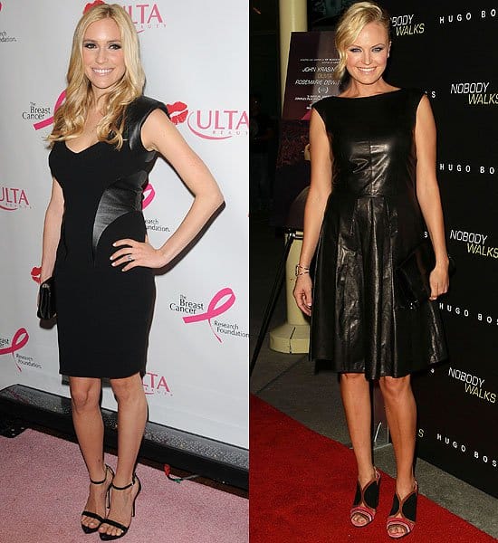 Kristin Cavallari and Malin Akerman stun in black leather, Kristin at a New York City event and Malin in Hollywood, both on October 2, 2012