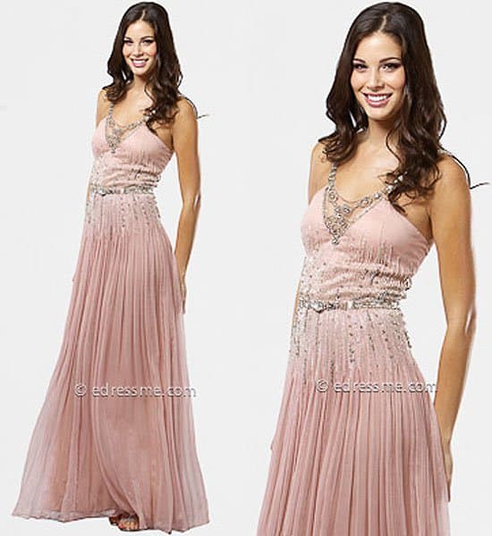 Mignon powder pink jeweled evening dress