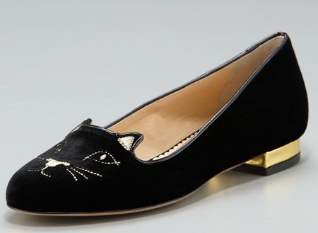 Charlotte Olympia Cat Face Velvet Skimmer