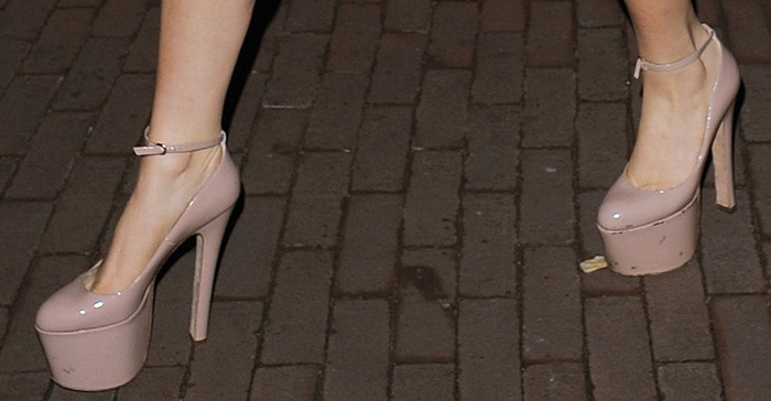 Lady Gaga wearing crazy high nude pumps