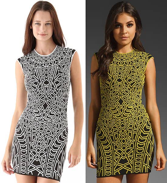 Rvn Geo Textured Knit Mini Dress in Black/White and Apple Green/Black