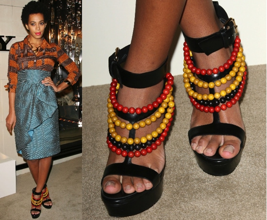 Solange Knowles in beaded sandals at the Burberry Body fragrance launch