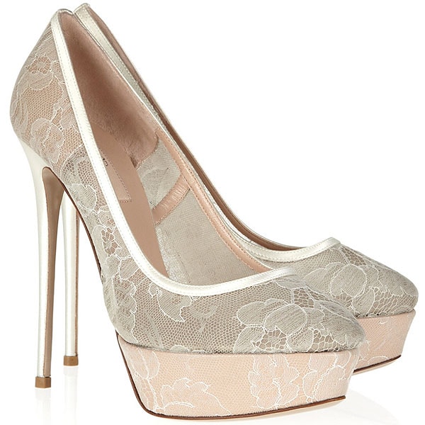 Valentino Satin Trimmed Lace Pumps