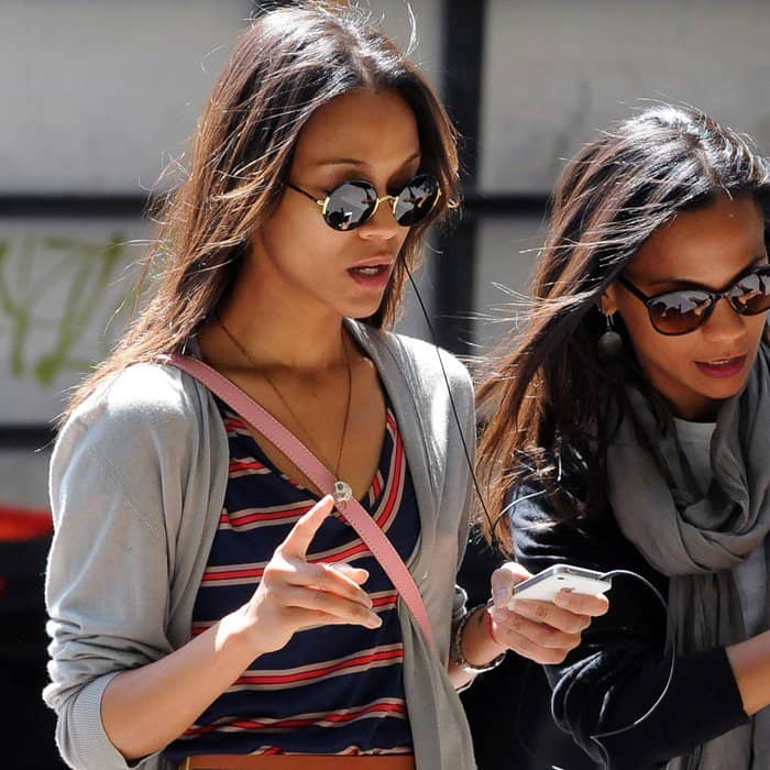 Zoe Saldana was seen in a casual yet stylish ensemble and chose a striped dress from Madewell for her outing