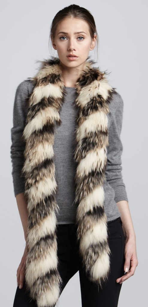 Adrienne Landau Extra Long Twisted Raccoon Fur Scarf