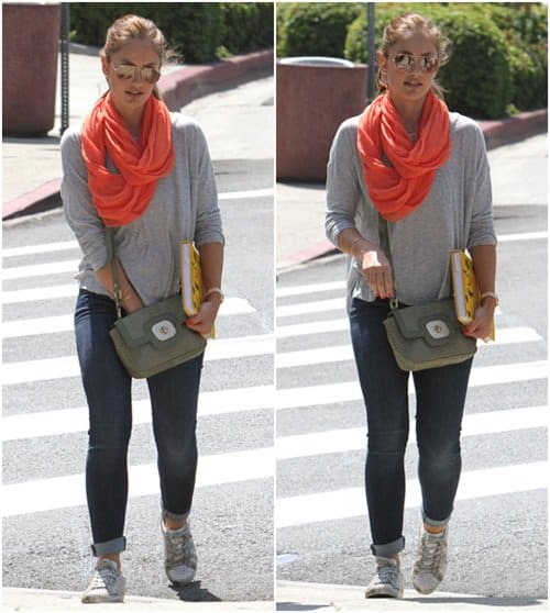 Minka Kelly wears a chic summer scarf in West Hollywood