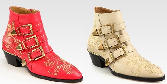 Red and Ivory Chloe Susanna Studded Buckle Ankle Boots