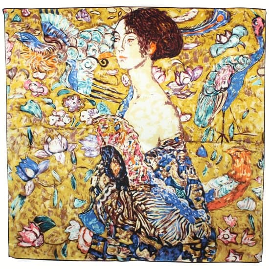 Gustav Klimt's Donna Con Ventaglio Printed Silk Scarf