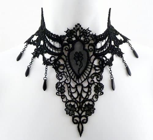 Gothic Large Black Lace Choker Necklace with Medallion