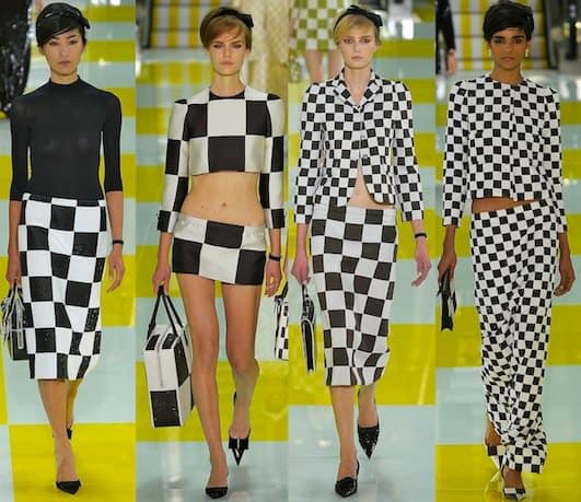 Checkerboard patterned dresses designed by Marc Jacobs for Louis Vuitton