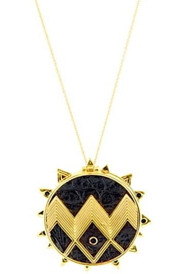 House of Harlow 1960 Zig Zag Starburst Necklace with Black Alligator Leather and Pave