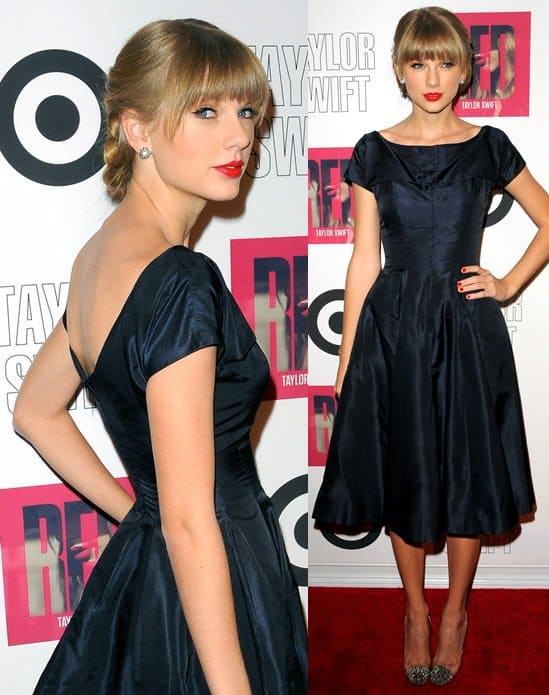 Taylor Swift sported Christian Louboutin Epoca slingbacks for the Target Red Deluxe Edition CD release party on October 22, 2012