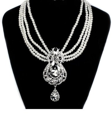 Initial Crystal with Pearl Choker Pendant Necklaces