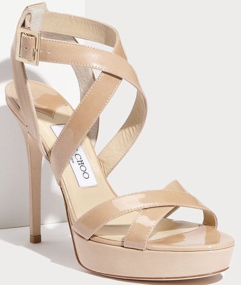 Jimmy Choo Vamp Sandals in Nude Patent