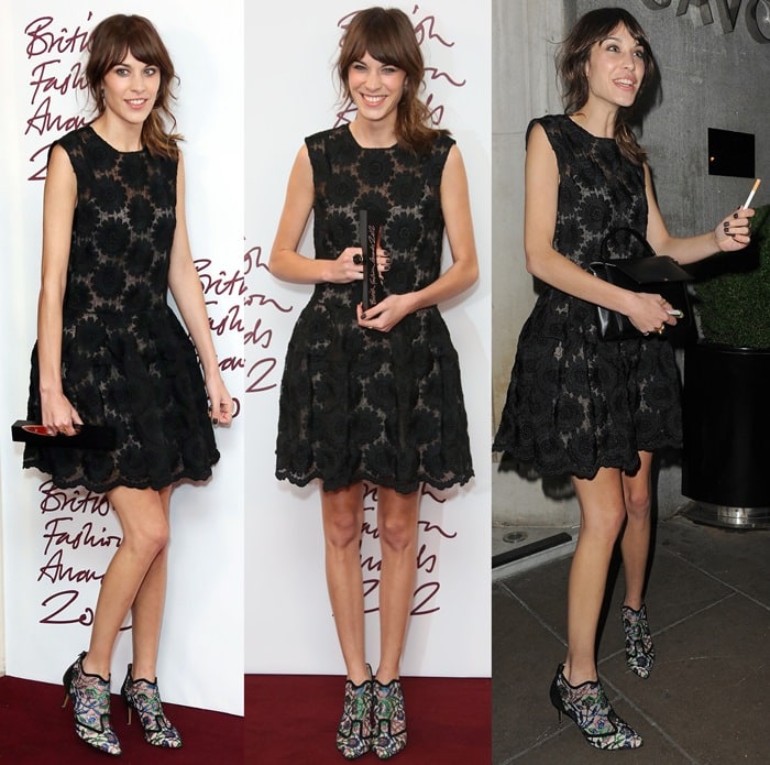 Alexa Chung flaunts her sexy legs in a sassy black lace dress