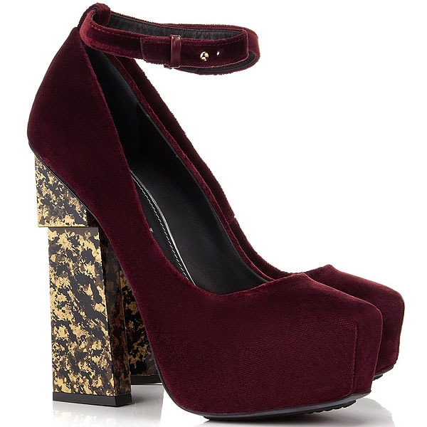 Aperlaï "Geisha" Velvet Ankle-Strap Pumps